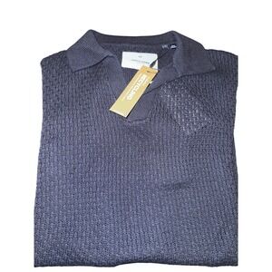 Jack‎ & Jones Luxurious Deep Navy Ink Men's Knit Collared Sweater, Large NWT